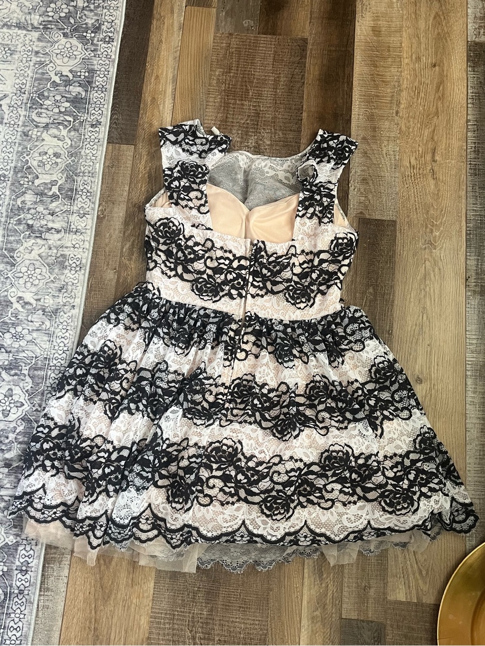 Backless Pink Lace Overlay Party Dress with Black Floral Lace - Picture 2 of 3